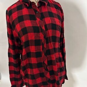 MELLODAY Red and Black Plaid Casual Button-Down Shirt